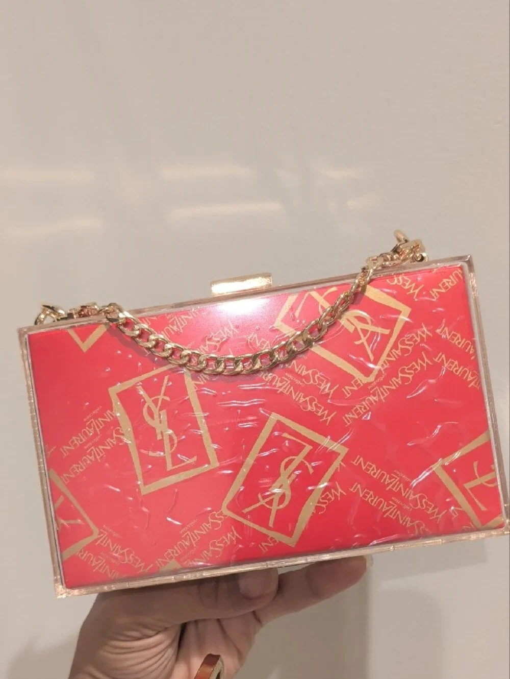 Upcycled Novelty Saint Laurent Red Acrylic Box Clutch